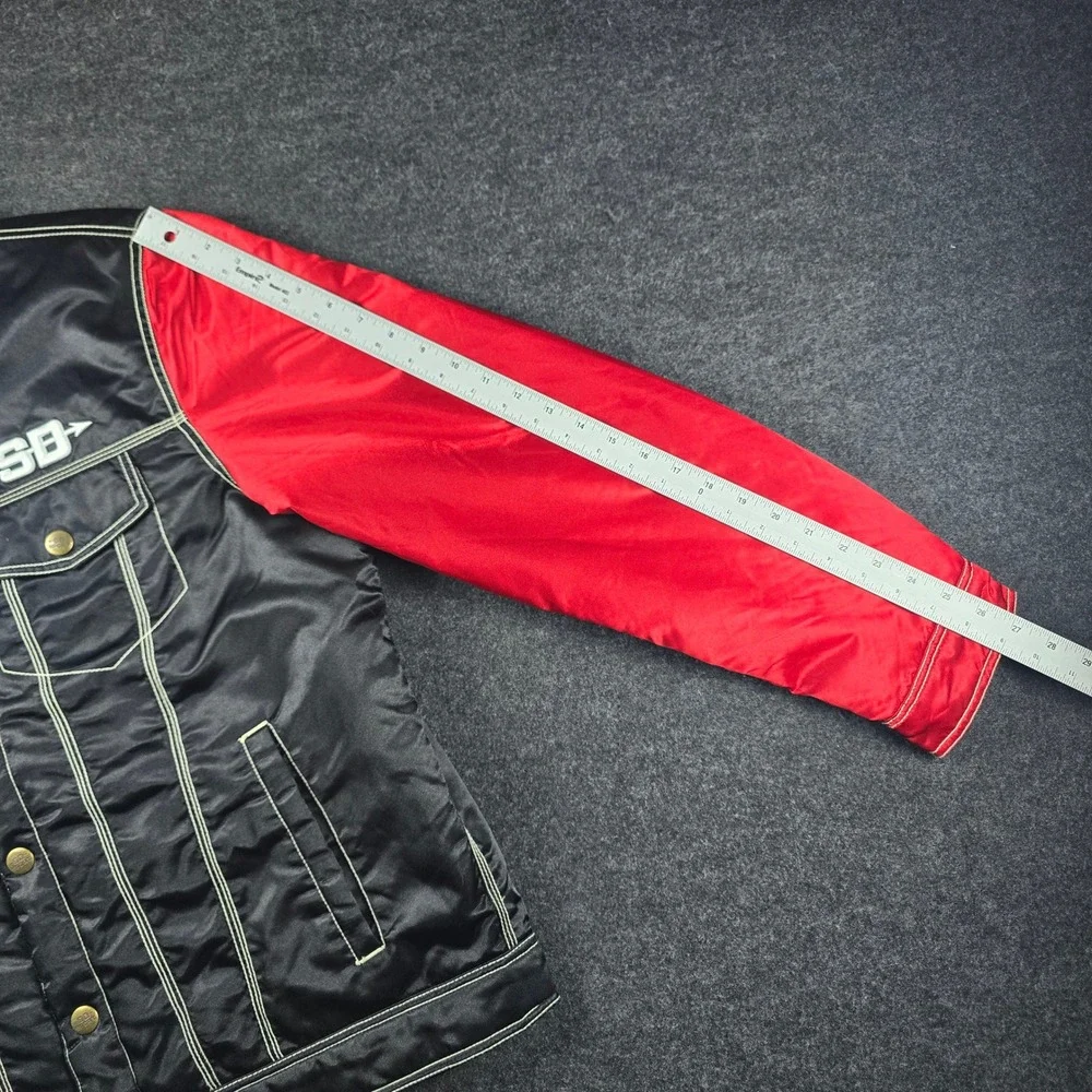 Men's Black Red Satin Varsity Jacket Streetwear ASO Drakeo The Ruler Size XL
